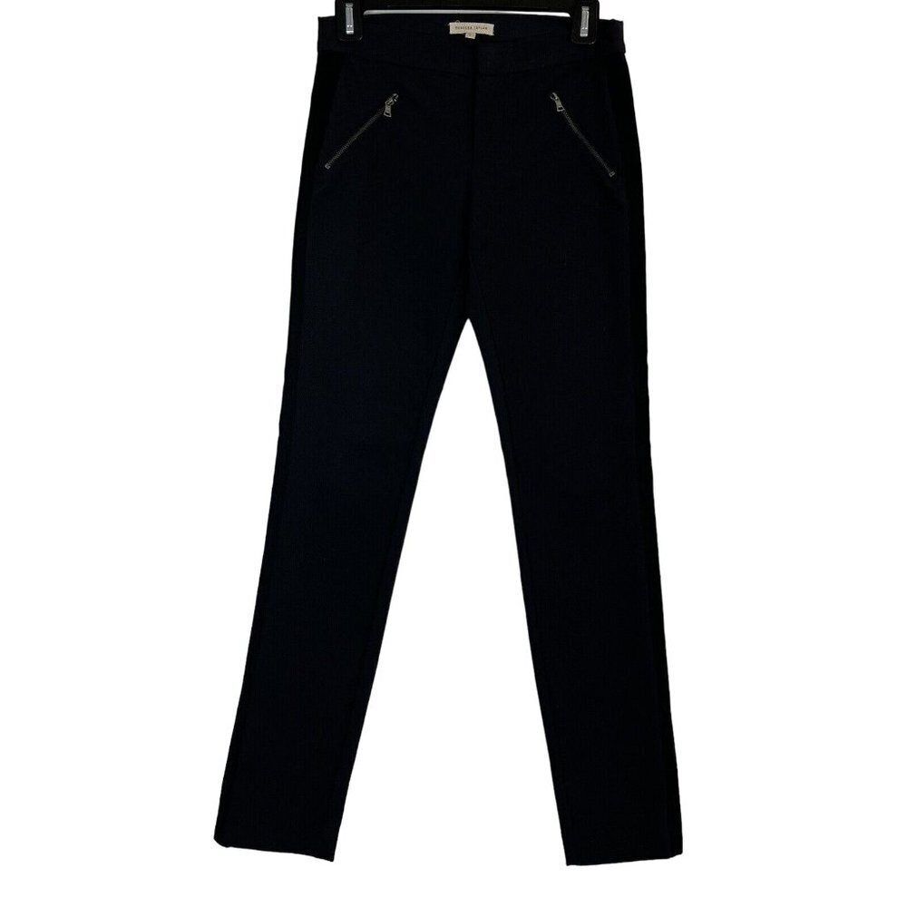 Rebecca Taylor Black Tuxedo Stripe Ava Techy Slim Zip Pocket Ankle Pant 0